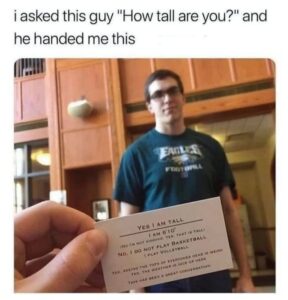 Biz card fro tall guy.